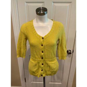 Sparrow Yellow Knit button-up Cardigan W/ Pockets, Size Small